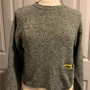 Women's Cousin Johnny S Wool Blend Sweater Brown Blue Heather w/ Lime + Pocket